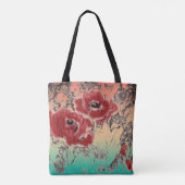 Tote Bag Pavot à fleurs rouges noires grises croisées (Dos)