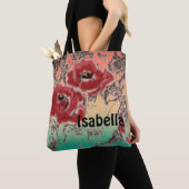 Tote Bag Pavot à fleurs rouges noires grises croisées (De près)