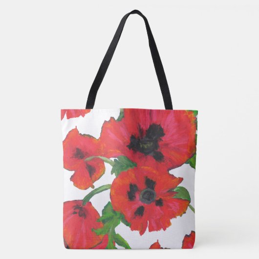 Tote Bag Pavots orientaux rouges et noirs sur le blanc (Devant)
