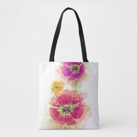 Tote Bag Pavots peints 2 d'aquarelle (Devant)