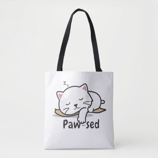 Tote Bag Paw-sed Cute Cat Tote – Lazy Kitty Cotton Bag (Devant)