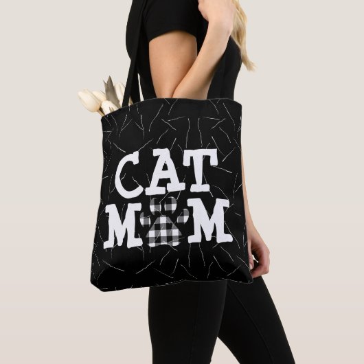 Tote Bag Pawprint maman chat avec poils de chat (De près)