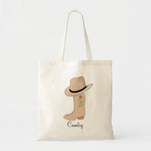 Tote Bag Pays Casquette beige et Bottes avec Fleur