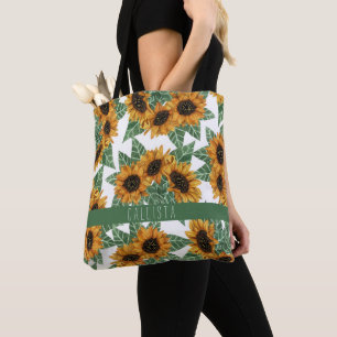 Tote Bag Pays Mignons Fleurs de soleil jaunes Aquarelle Mon