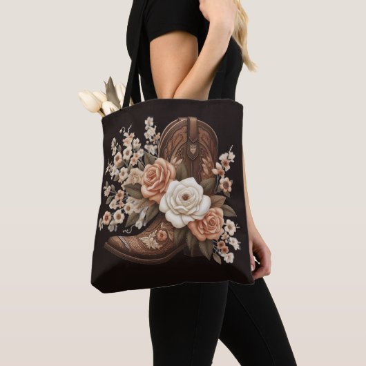 Tote Bag Pays moderne Fleurs Occidentales avec un Boot Cowb (De près)