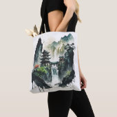 Tote Bag Paysage antique de l'encre chinoise avec cascade (De près)