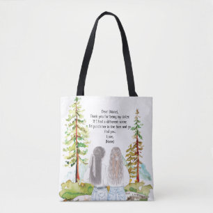 Tote Bag Paysage aquarelle avec 2 filles message personnali