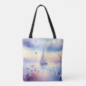 Tote Bag Paysage côtier de voilier pastel (Dos)