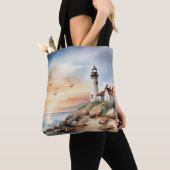 Tote Bag Paysage côtier paisible Phare d'aquarelle (De près)