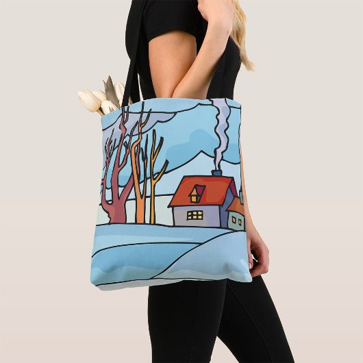 Tote Bag Paysage de maison d'hiver