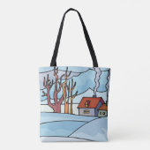 Tote Bag Paysage de maison d'hiver (Dos)