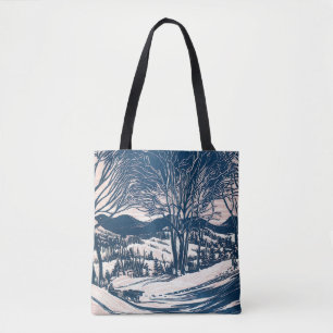 Tote Bag Paysage de montagne enneigée de Noël vintage