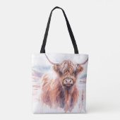 Tote Bag Paysage de vache Highland Aquarelle (Dos)