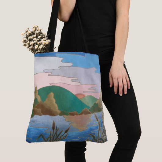 Tote Bag Paysage d'eau bleue Uniquei contemporain abstrait (De près)