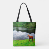 Tote Bag Paysage du lac d'équitation vert d'été (Dos)