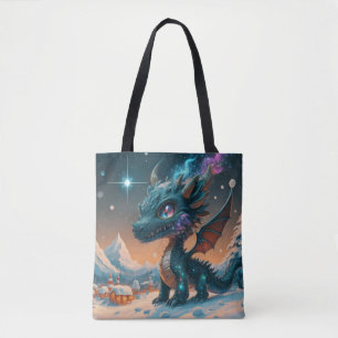 Tote Bag Paysage hivernal de Chibi Dragon mystique