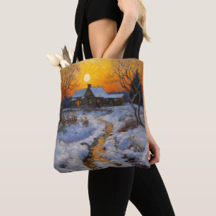 Tote Bag Paysage hivernal du coucher du soleil