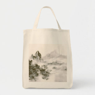 Tote Bag Paysage minimaliste de montagne zen à l'encre brum