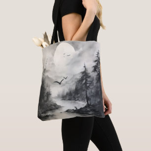 Tote Bag Paysage monochrome à l'encre de Chine