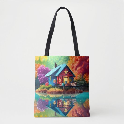 Tote Bag Paysage naturel avec lac, chalet, automne (Devant)