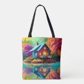 Tote Bag Paysage naturel avec lac, chalet, automne (Dos)