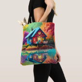 Tote Bag Paysage naturel avec lac, chalet, automne (De près)