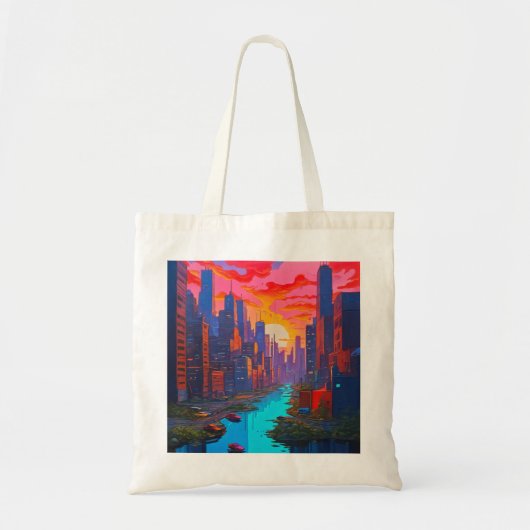 Tote Bag Paysage psychédélique rose avec rivière (Devant)