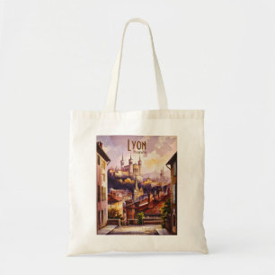 Tote Bag Paysage urbain à l'aquarelle vintage de Lyon Franc