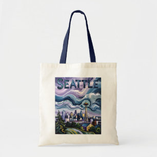 Tote Bag Paysage urbain coloré de Seattle Van Gogh Voyage