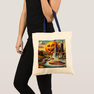 Tote Bag "Paysage urbain surréaliste avec soleil anthropomo