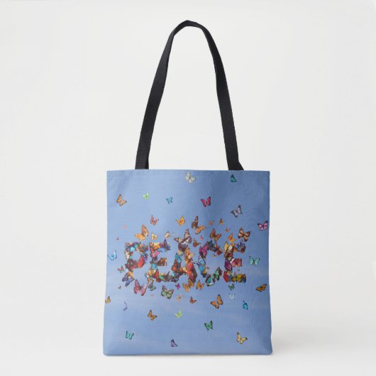 Tote Bag PEACE Blue Sky Butterflies | Motivational Hope Joy (Devant)