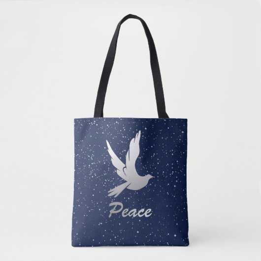 Tote Bag Peace Dove en argent sur un Arrière - plan étoilé (Devant)