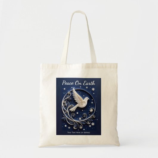 Tote Bag Peace Dove White Dark Blue Stars Noël (Devant)