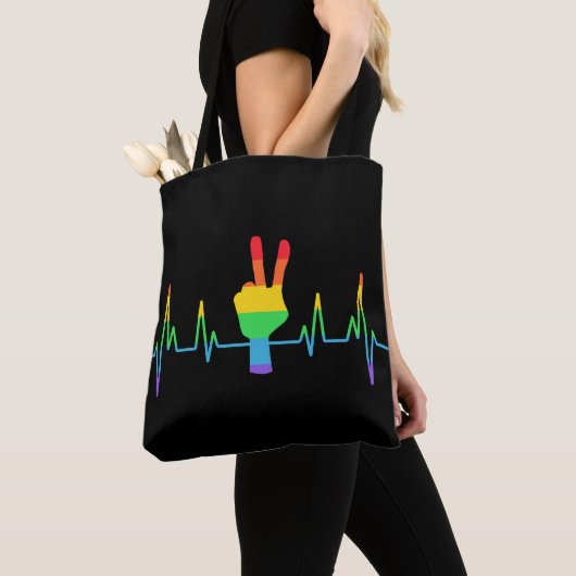 Tote Bag Peace Gay Hearbeat LGBT (De près)