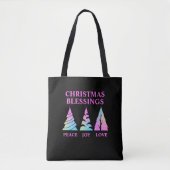 Tote Bag Peace Joy Love Christmas Trees Customable Text (Devant)