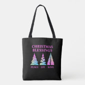 Tote Bag Peace Joy Love Christmas Trees Customable Text (Dos)