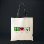 Tote Bag Peace Love Bonsai<br><div class="desc">Un signe de paix, un coeur. et un bonsaï sur un cadeau de la société bonsaï mignon pour les gens qui aiment tailler ces plantes. La plantation de plateaux est une belle activité apaisante pour un botaniste.</div>
