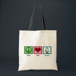 Tote Bag Peace Love Bonsai<br><div class="desc">Un signe de paix, un coeur. et un bonsaï sur un cadeau de la société bonsaï mignon pour les gens qui aiment tailler ces plantes. La plantation de plateaux est une belle activité apaisante pour un botaniste.</div>