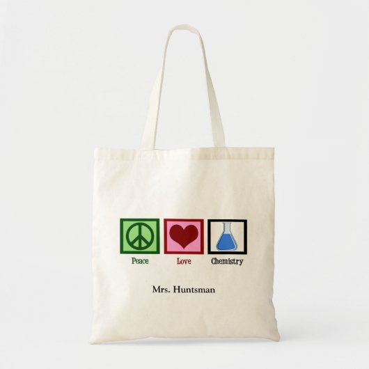 Tote Bag Peace Love Chimie Enseignant sur mesure (Devant)
