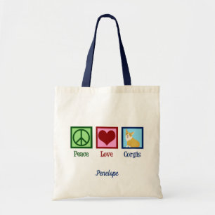Tote Bag Peace Love Corgis mignon Monogramme