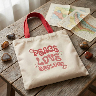 Tote Bag Peace Love Geology Retro
