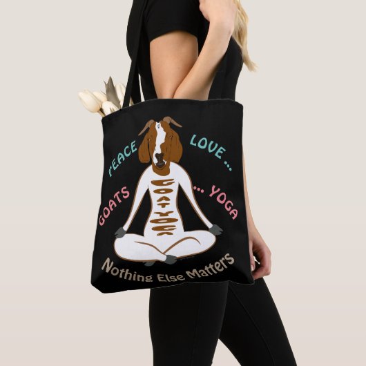 Tote Bag PEACE LOVE GOATS YOGA | GetYerGoat™ (De près)