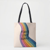 Tote Bag Peace Love Hippy Retro 60s Flower Motif (Devant)