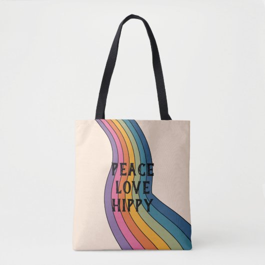 Tote Bag Peace Love Hippy Retro 60s Flower Motif (Devant)