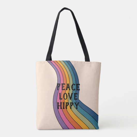 Tote Bag Peace Love Hippy Retro 60s Flower Motif (Dos)