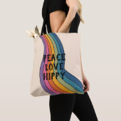 Tote Bag Peace Love Hippy Retro 60s Flower Motif (De près)