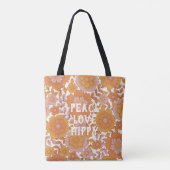 Tote Bag Peace Love Hippy Retro 60s Flower Motif (Dos)