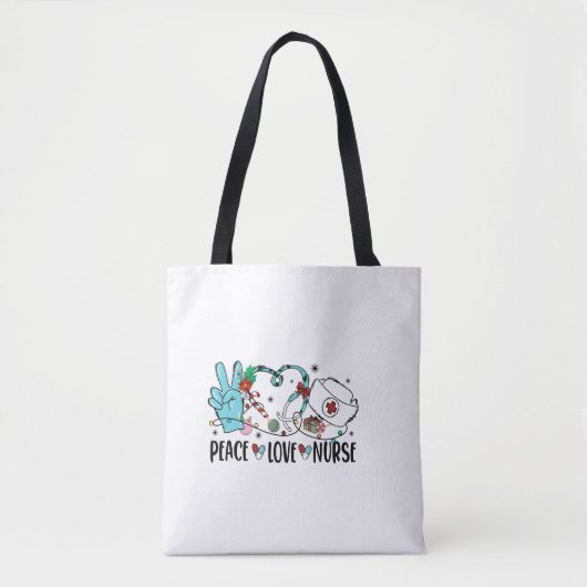 Tote Bag Peace Love Nurse Christmas (Devant)