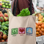 Tote Bag Peace Love Nutrition<br><div class="desc">Peace Love Nutrition. A cute nutritionist gift for a dietician or dietitian who works with health and diets using the food pyramid.</div>