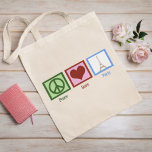 Tote Bag Peace Love Paris<br><div class="desc">Ce joli cadeau parisien conviendra à ceux qui aiment visiter la tour Eiffel en France. L'Europe est si belle. Peace Love Paris fait un cadeau mignon.</div>